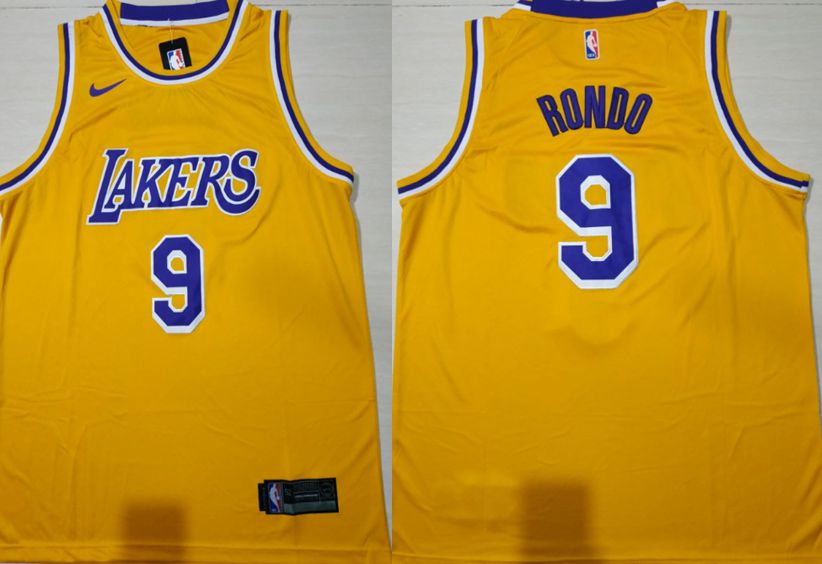Men Los Angeles Lakers #9 Rondo Yellow Stitched NBA Jersey->los angeles lakers->NBA Jersey